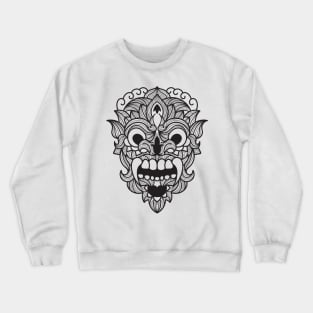 Barong Scary Fangs Mandala Black and White Brave Warrior Crewneck Sweatshirt